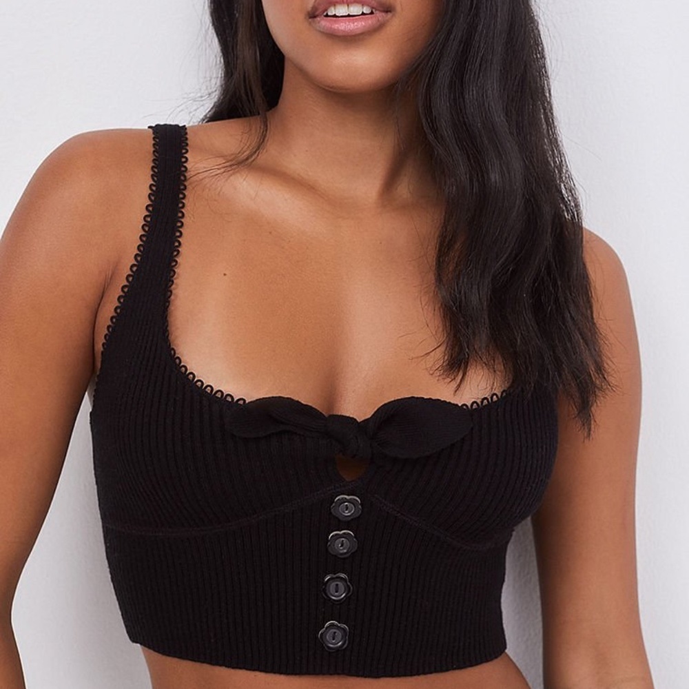 For Love And Lemons Pointelle Tank Top Black Small NEW